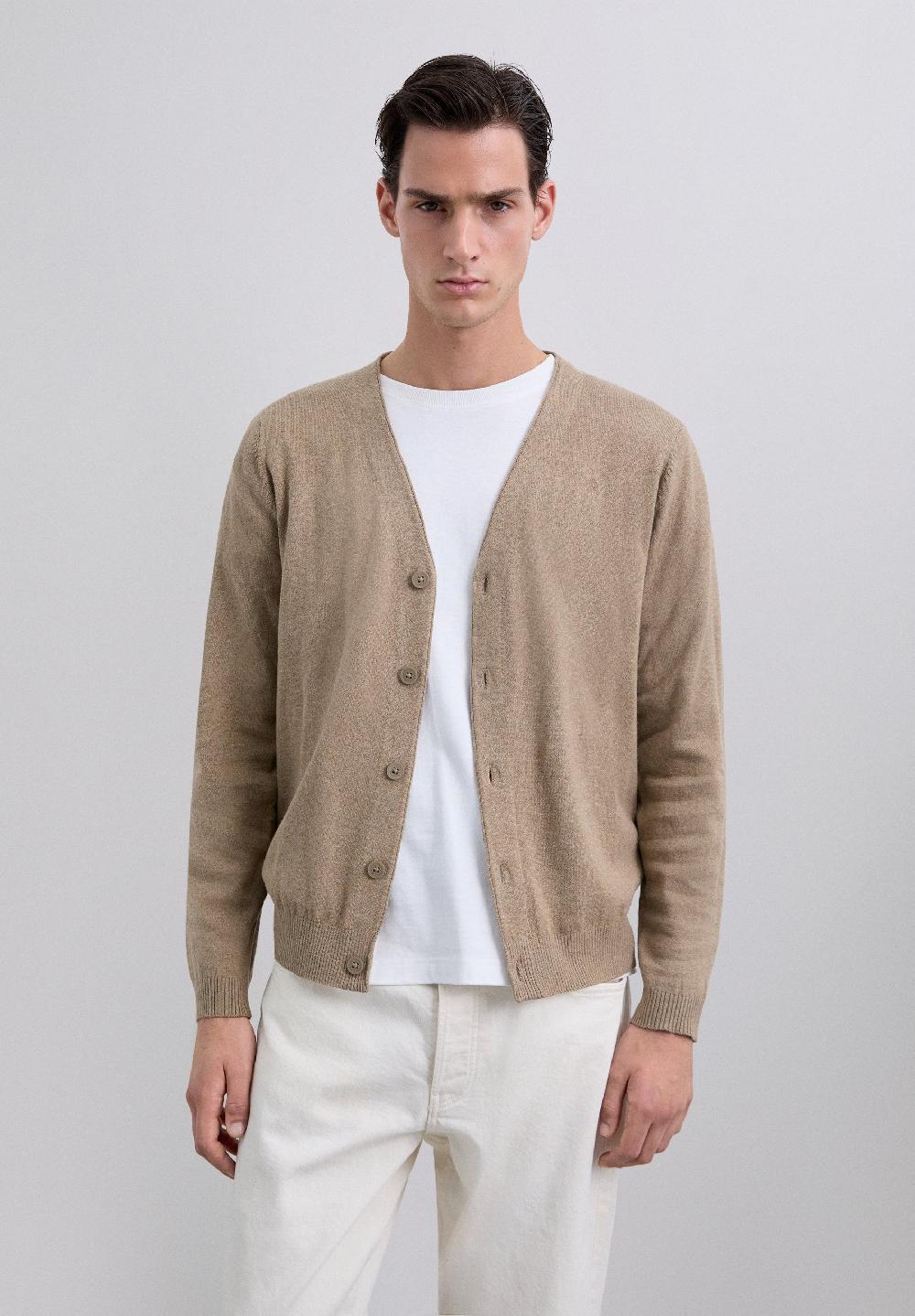 Scalpers V-NECK CARDIGAN WITH SKULL CAMEL