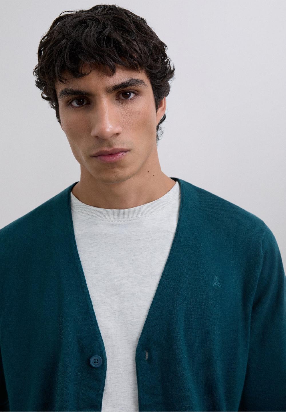 Scalpers V-NECK CARDIGAN WITH SKULL DARK GREEN