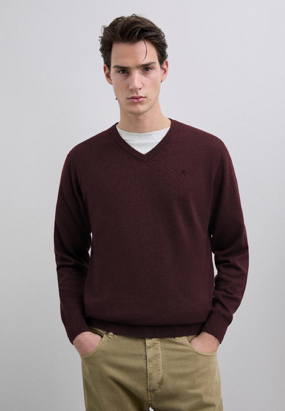 Scalpers V-NECK SKULL SWEATER BURGUNDY