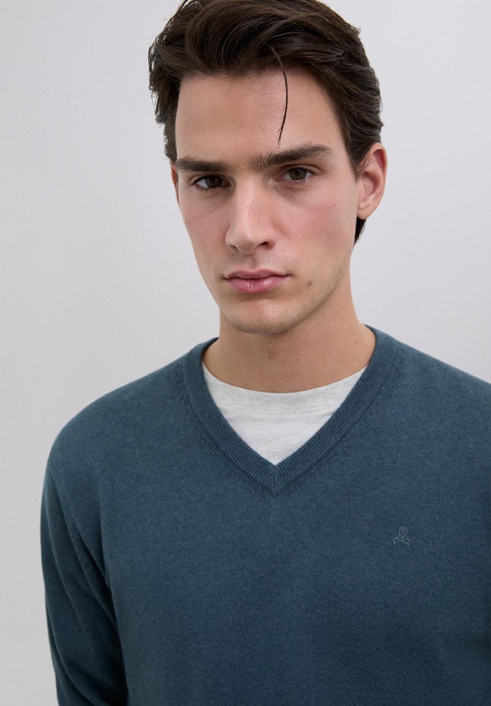 Scalpers V-NECK SKULL SWEATER GREYISH BLUE