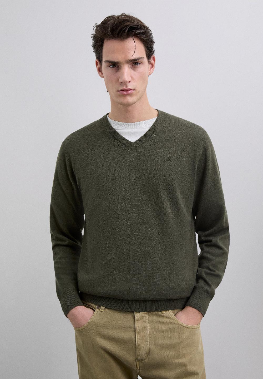 Scalpers V-NECK SKULL SWEATER KHAKI