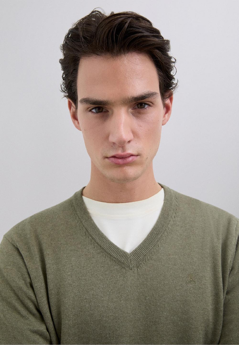 Scalpers V-NECK SKULL SWEATER LIGHT KHAKI