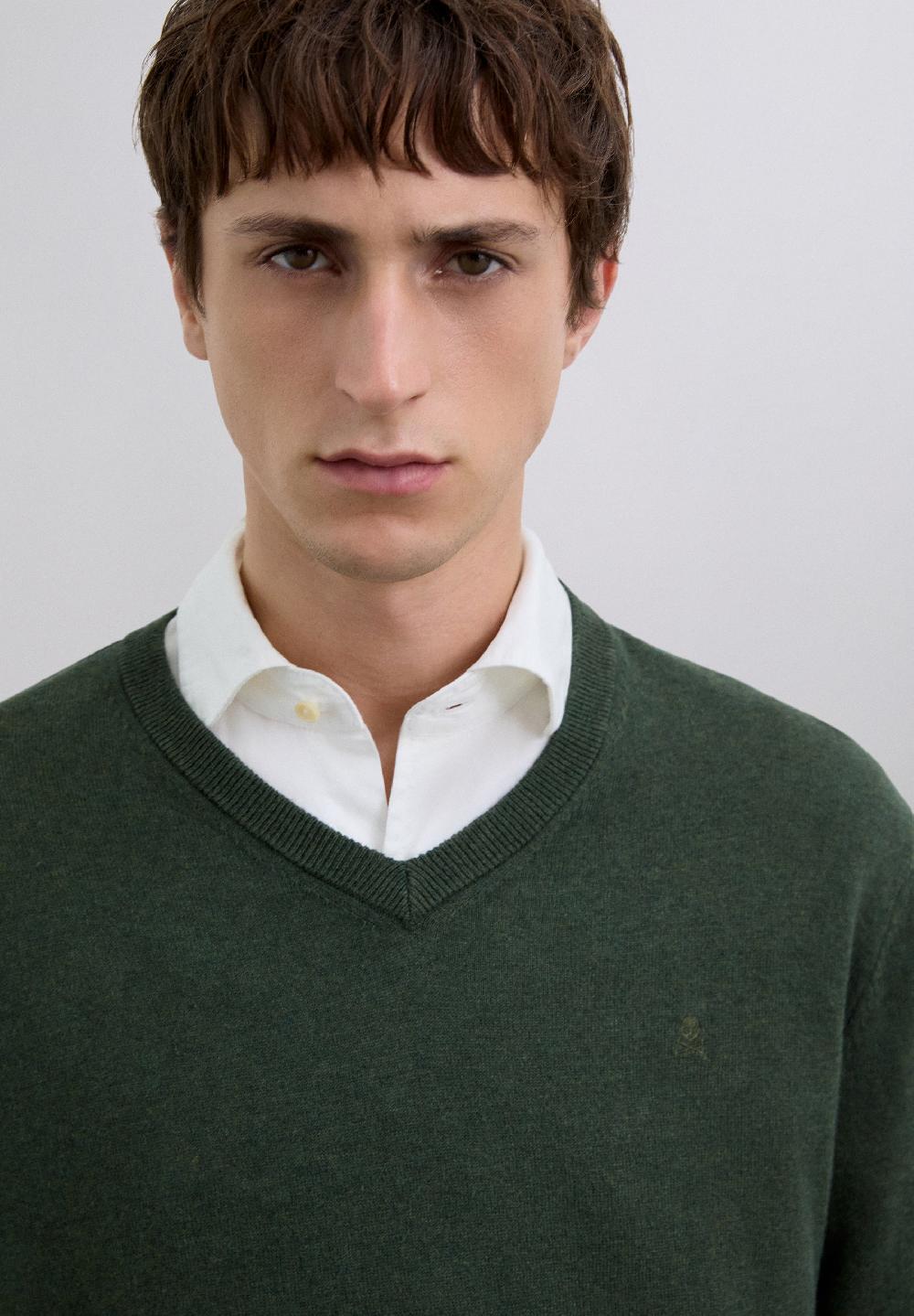 Scalpers V-NECK SWEATER WITH CASHMERE KHAKI