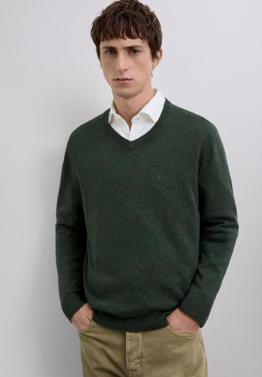 scalpers V-NECK SWEATER WITH CASHMERE KHAKI
