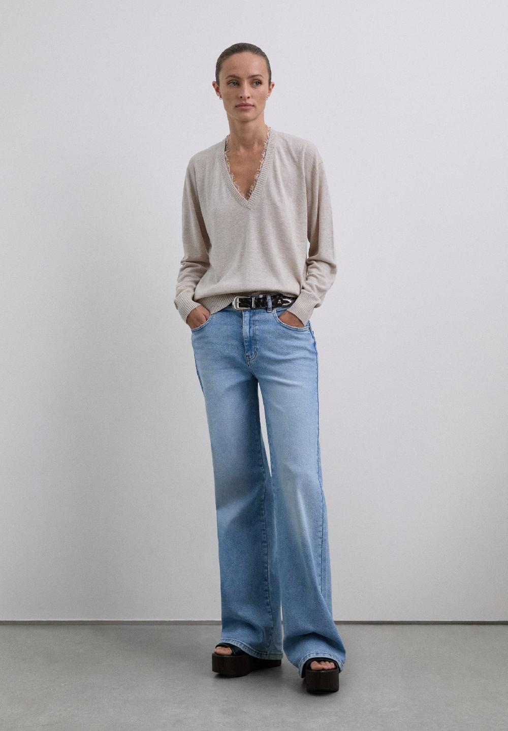 Scalpers V-NECK SWEATER WITH LACE NATURAL