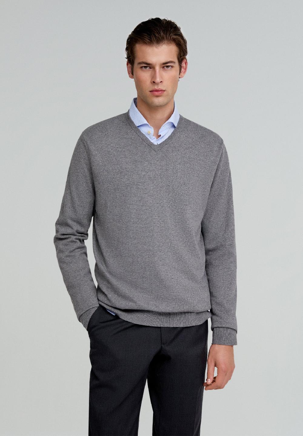 Scalpers V-NECK SWEATER WITH SKULL GREY