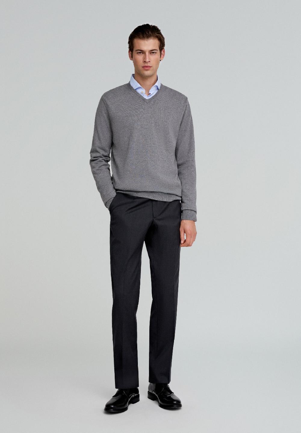 Scalpers V-NECK SWEATER WITH SKULL GREY