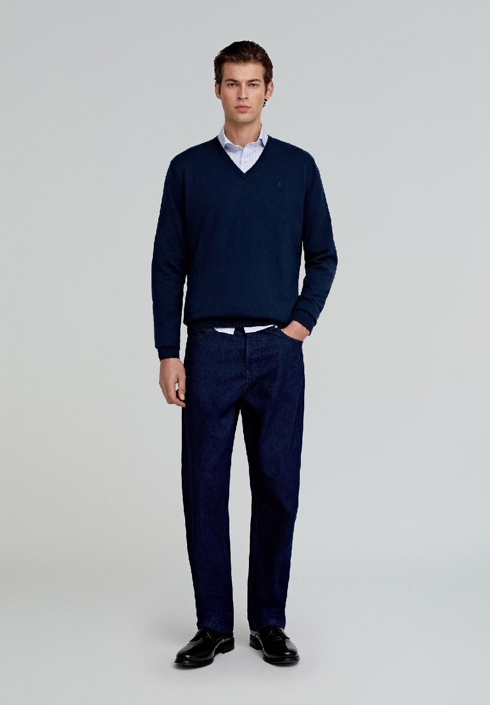 Scalpers V-NECK SWEATER WITH SKULL NAVY