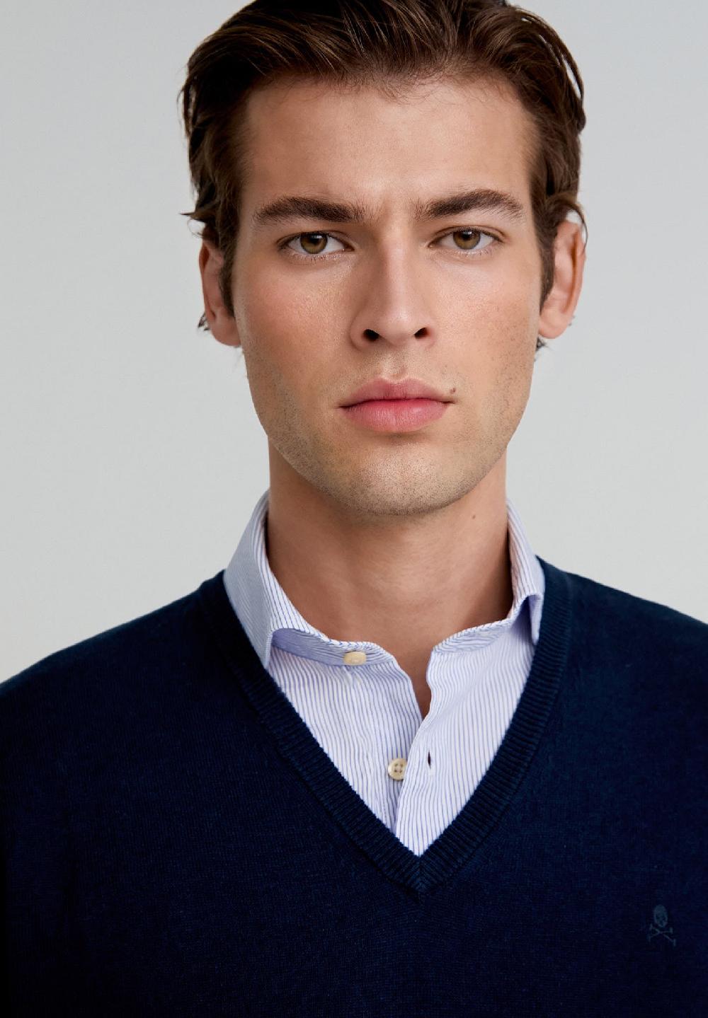 Scalpers V-NECK SWEATER WITH SKULL NAVY