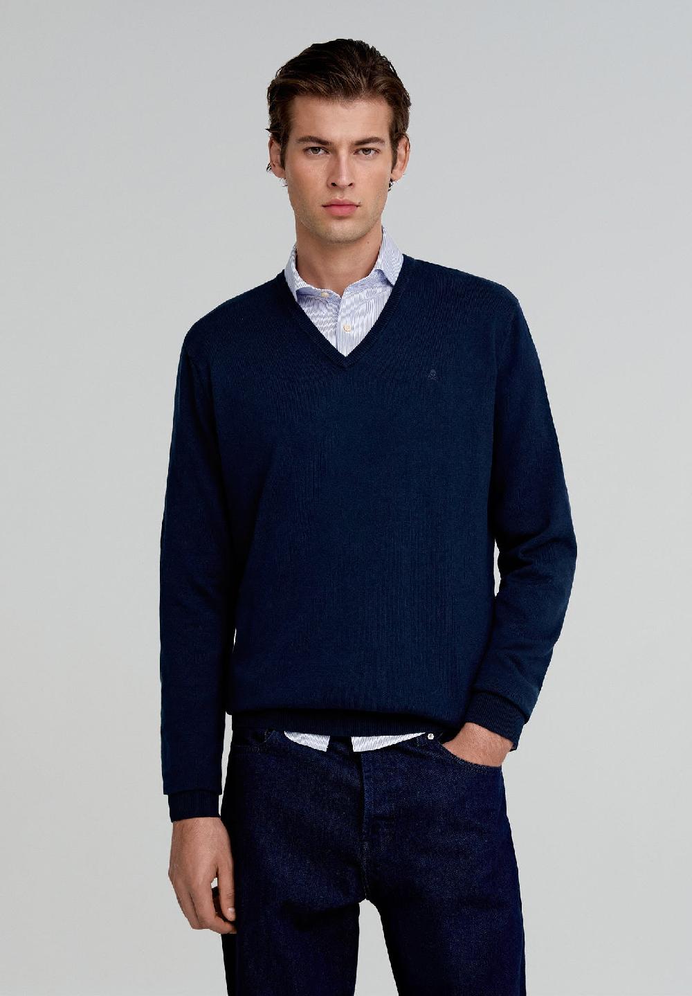 scalpers V-NECK SWEATER WITH SKULL NAVY