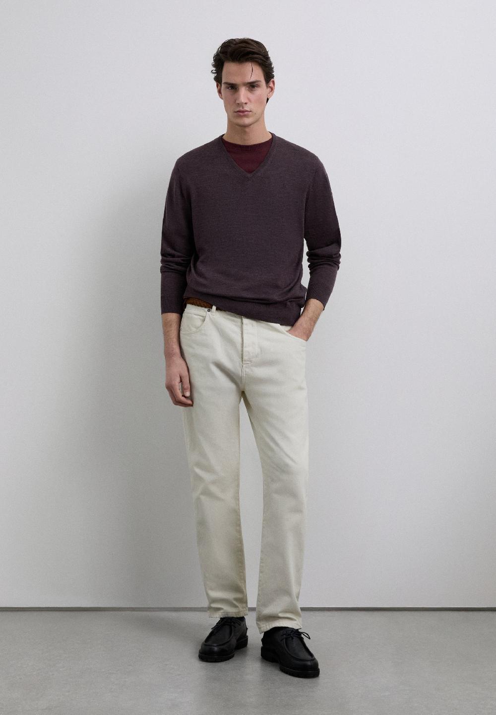 Scalpers V-NECK WOOL SWEATER WITH SKULL BURGUNDY