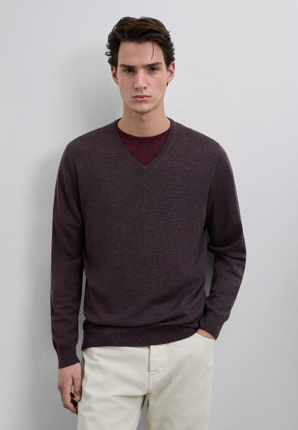 scalpers V-NECK WOOL SWEATER WITH SKULL BURGUNDY