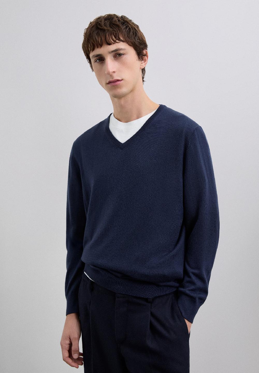 Scalpers V-NECK WOOL SWEATER WITH SKULL NAVY