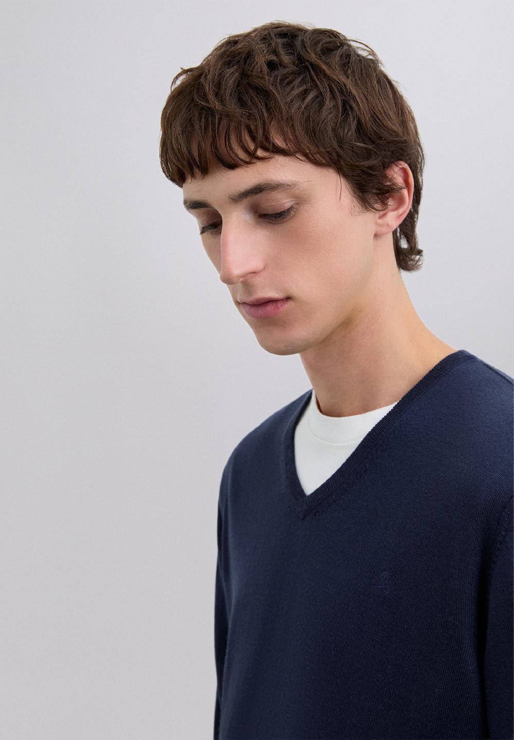 Scalpers V-NECK WOOL SWEATER WITH SKULL NAVY