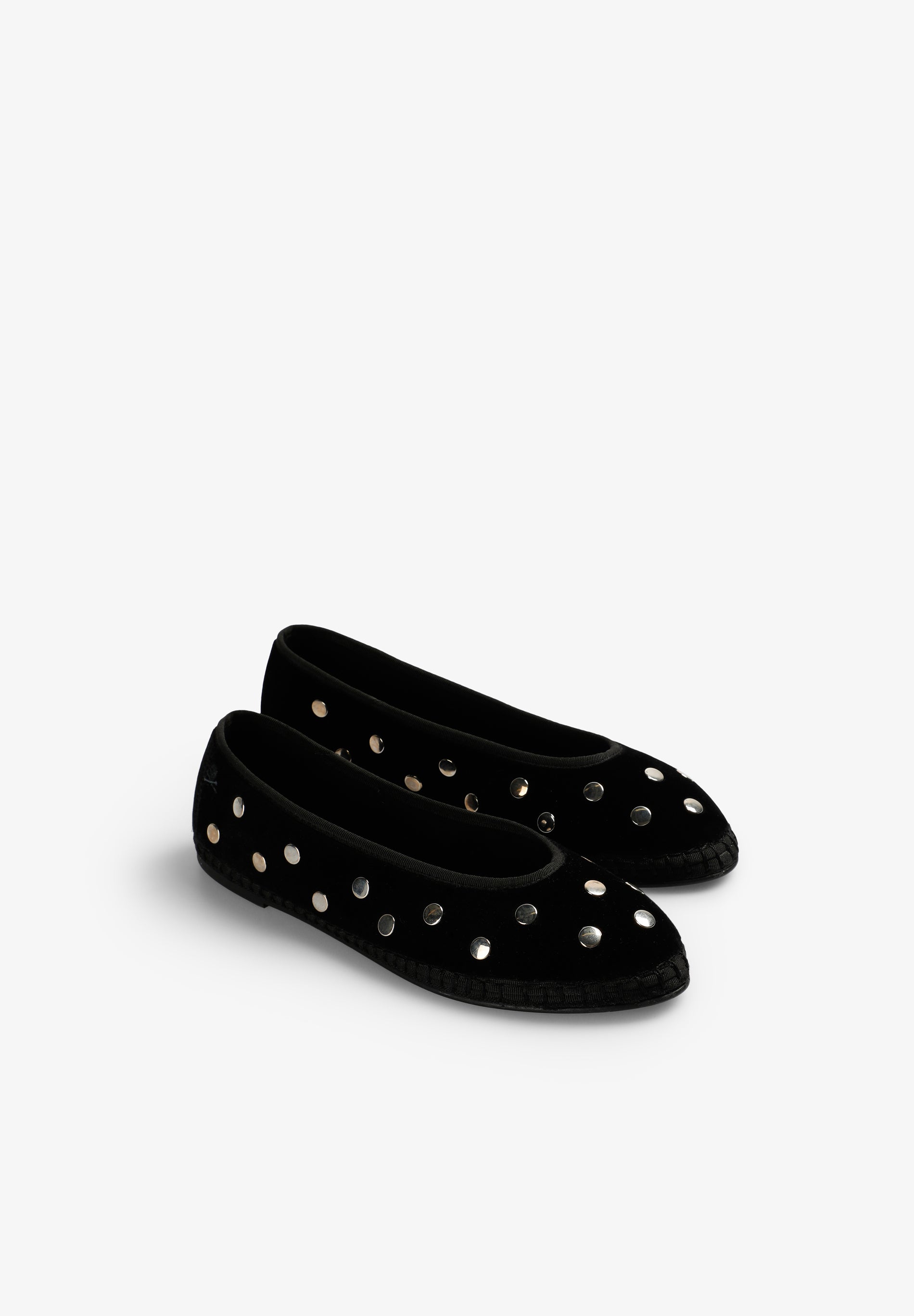 Scalpers VELVET BALLET FLATS WITH STUDS BLACK