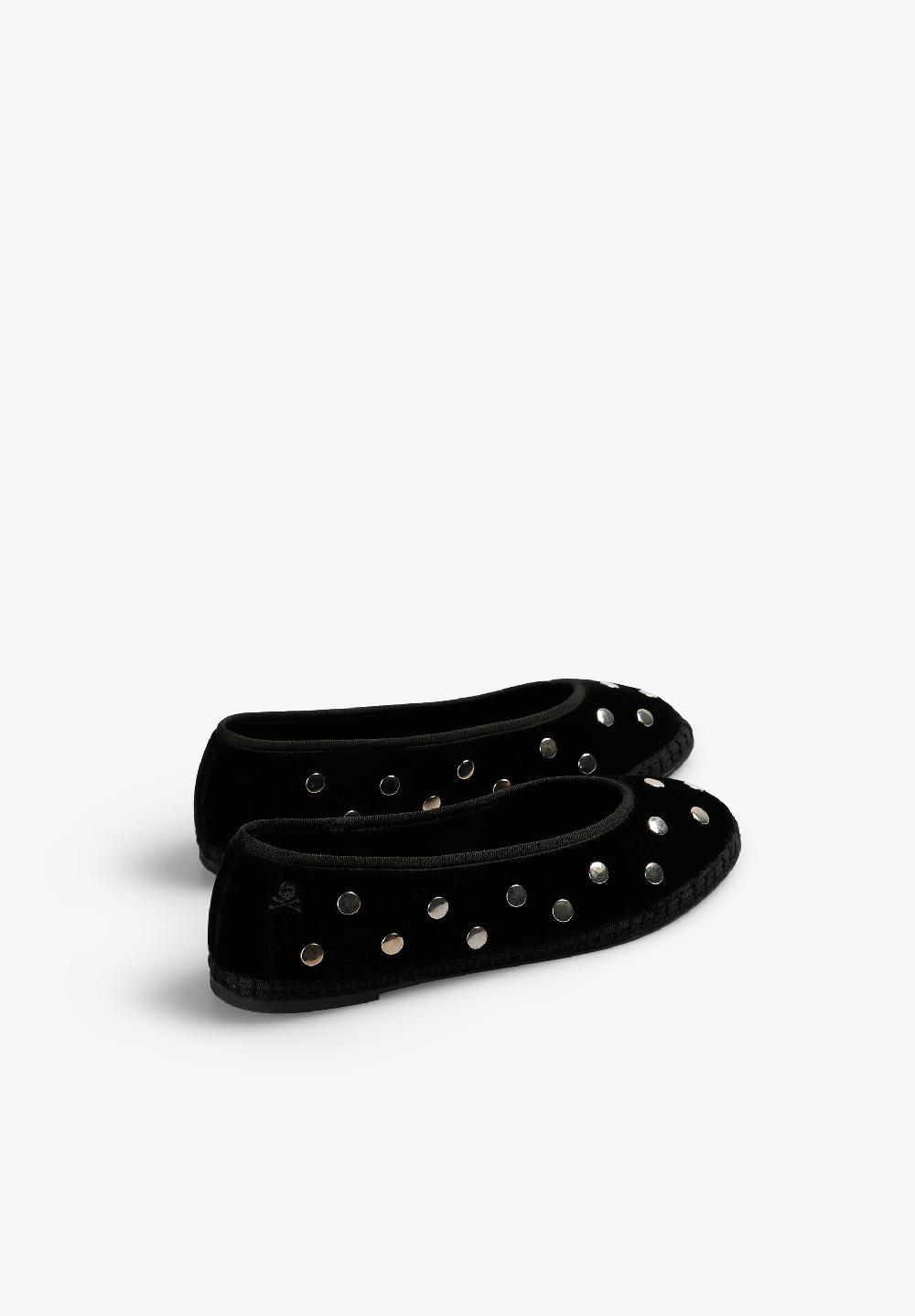 Scalpers VELVET BALLET FLATS WITH STUDS BLACK
