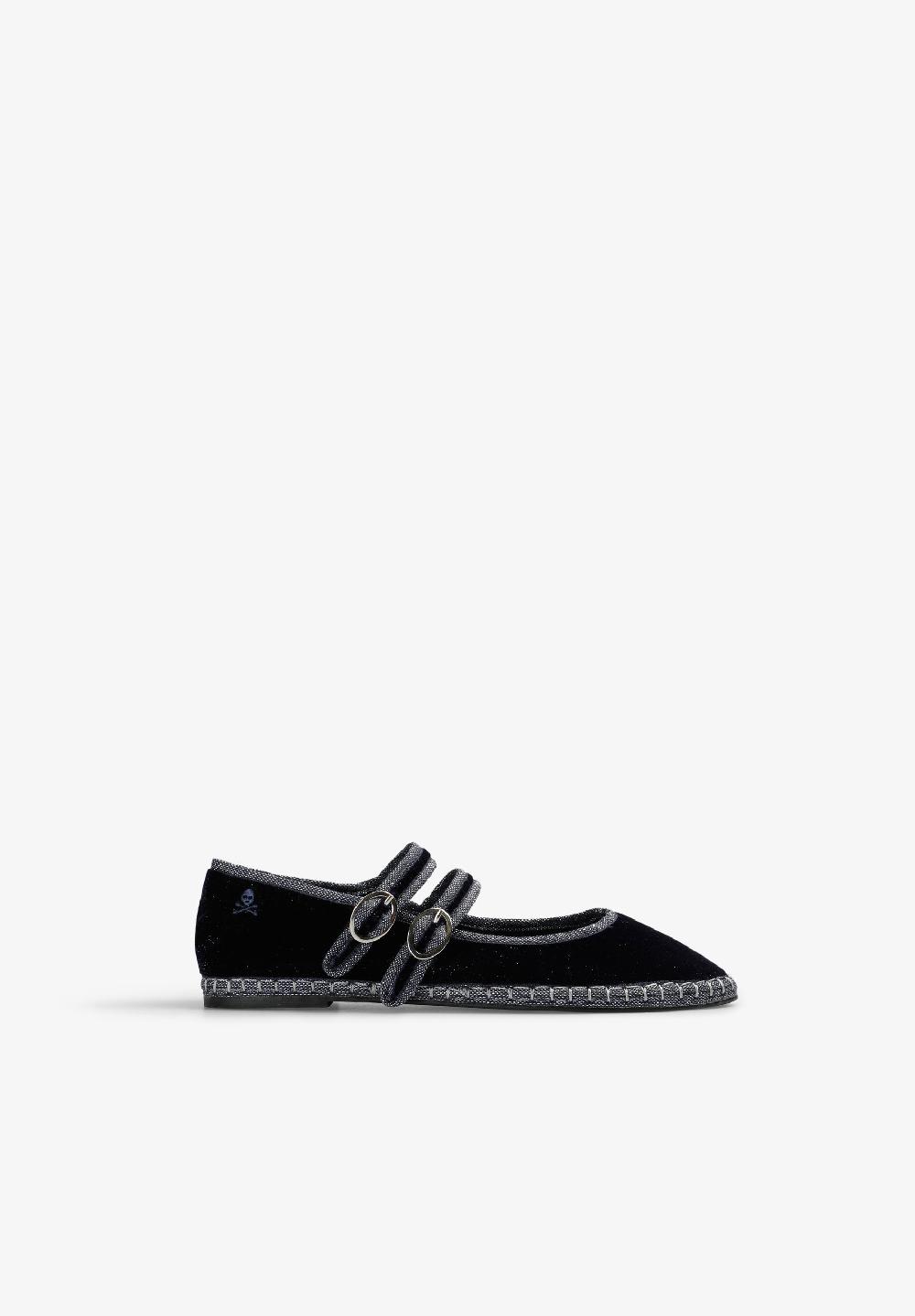 Scalpers VELVET DOUBLE STRAP BALLET FLATS NAVY