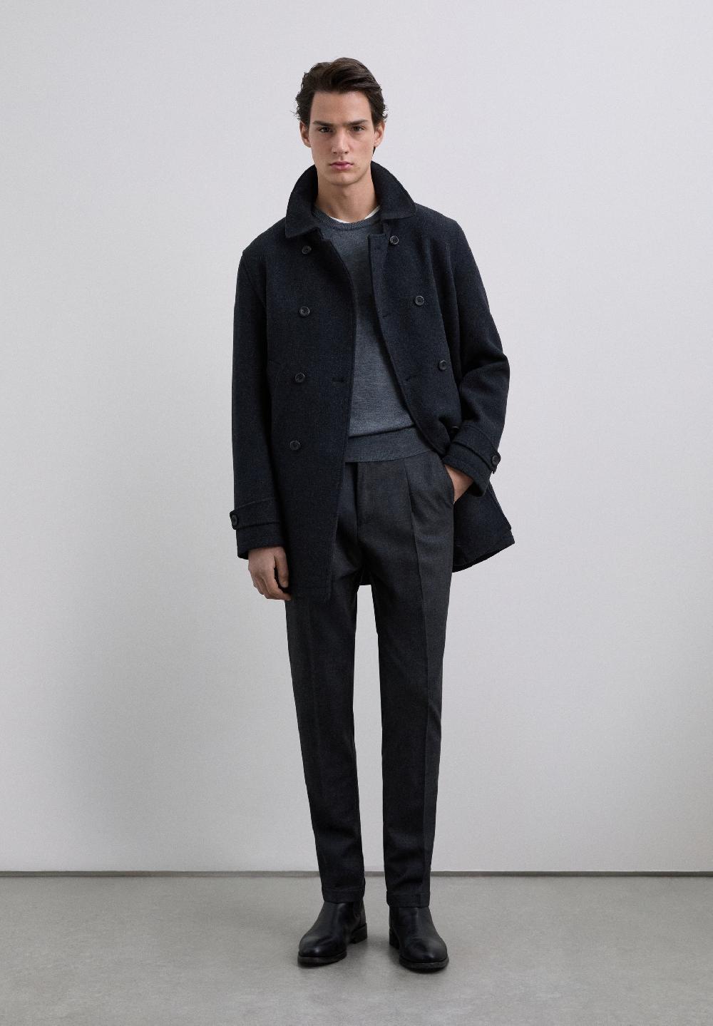 Scalpers WOOL AND COTTON DARTED TROUSERS GREY