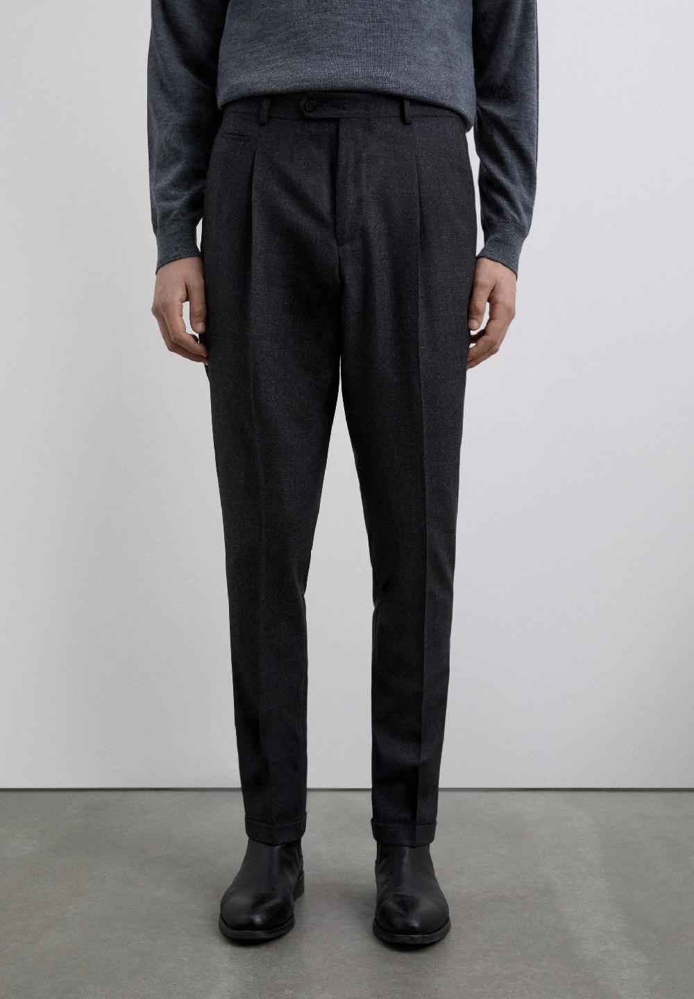 Scalpers WOOL AND COTTON DARTED TROUSERS GREY