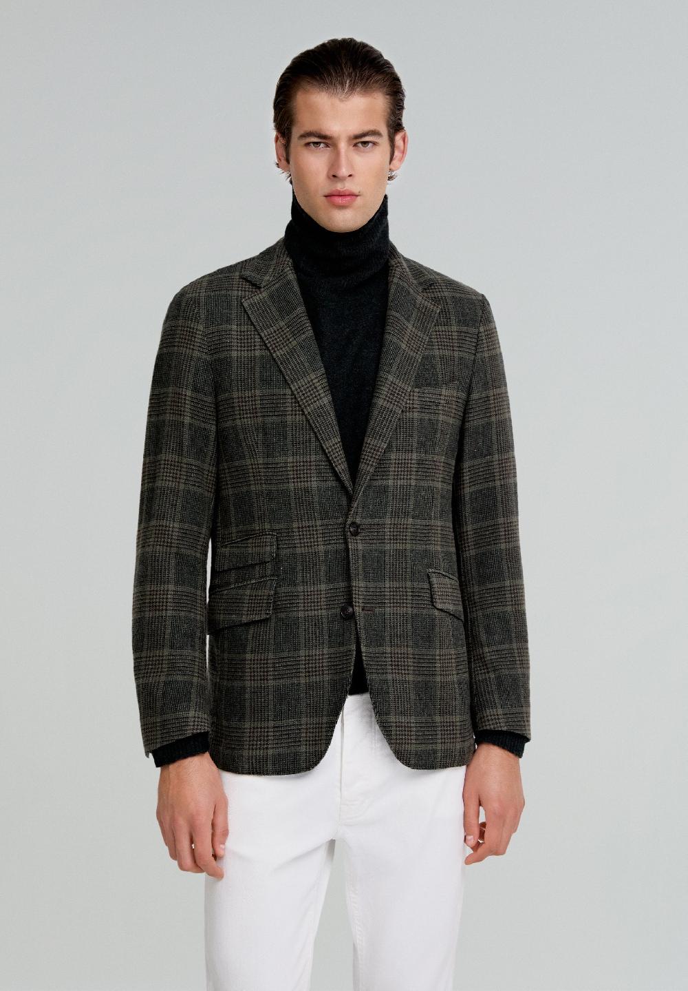 scalpers WOOL CHECK BLAZER KHAKI CHECK