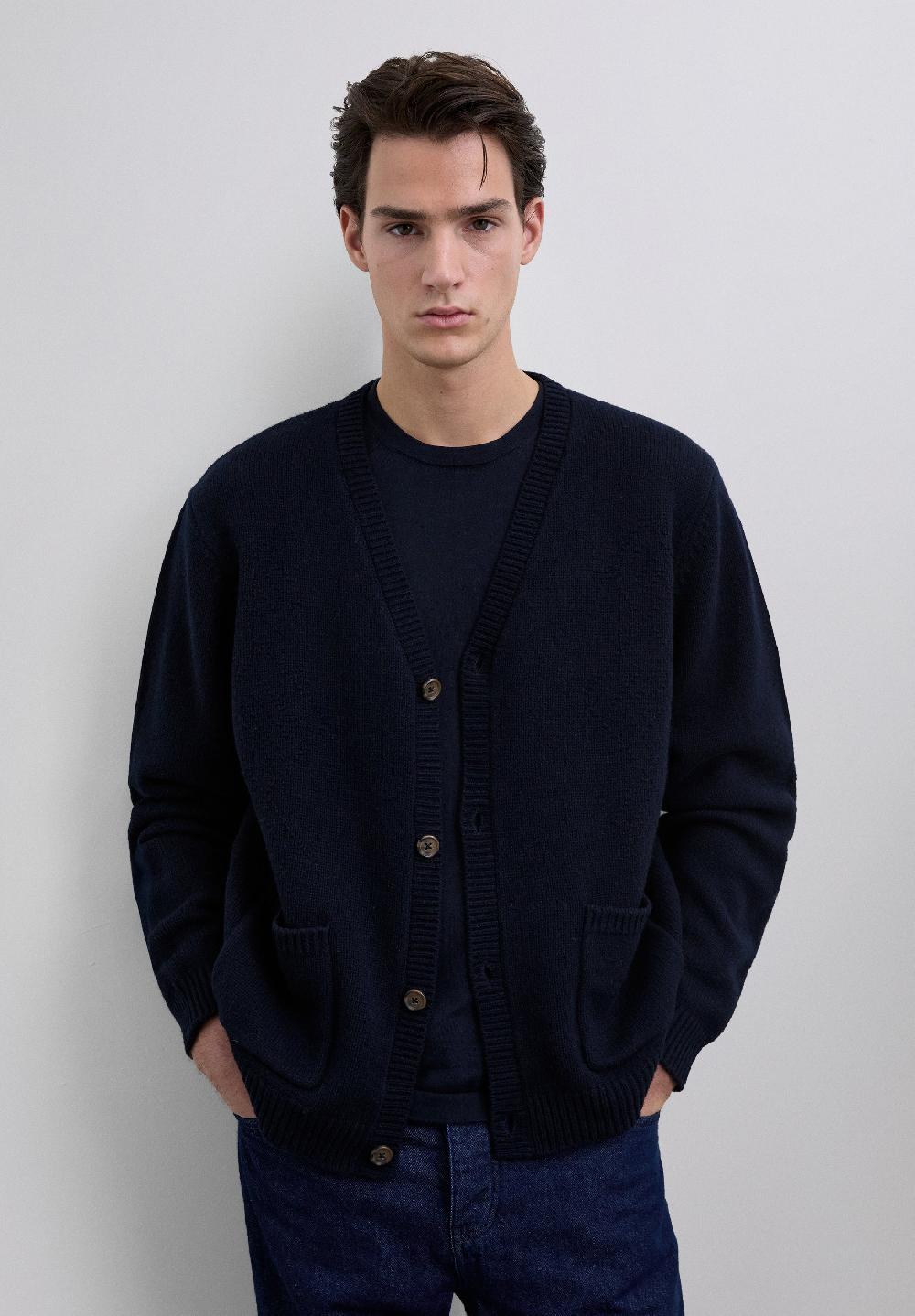 Scalpers WOOL DIAMOND PATTERN CARDIGAN NAVY