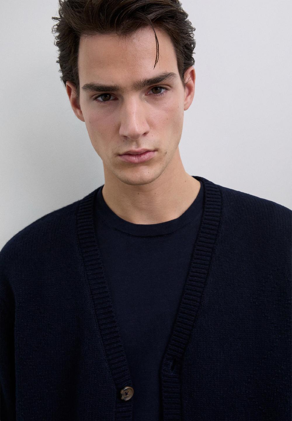 Scalpers WOOL DIAMOND PATTERN CARDIGAN NAVY