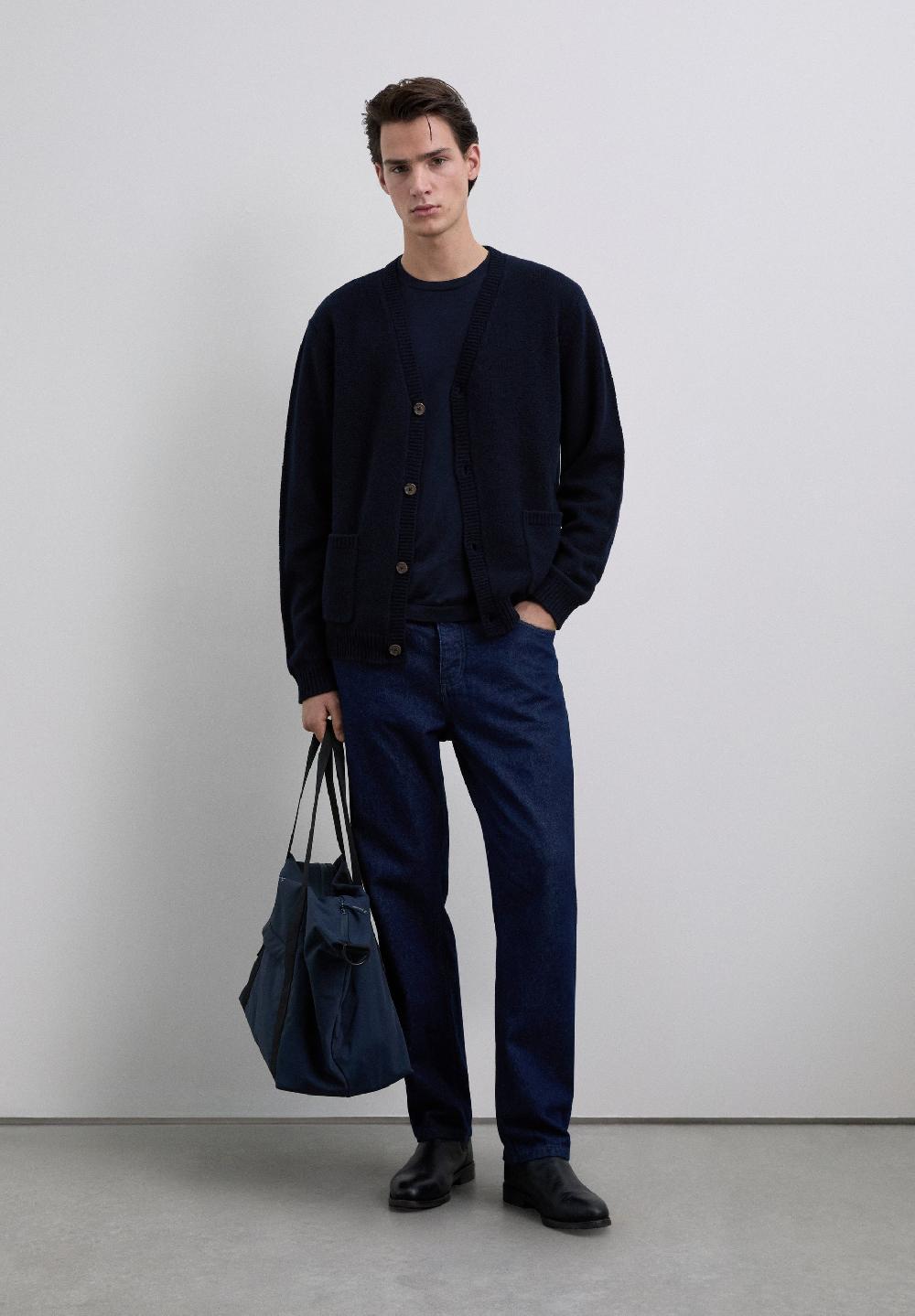 scalpers WOOL DIAMOND PATTERN CARDIGAN NAVY