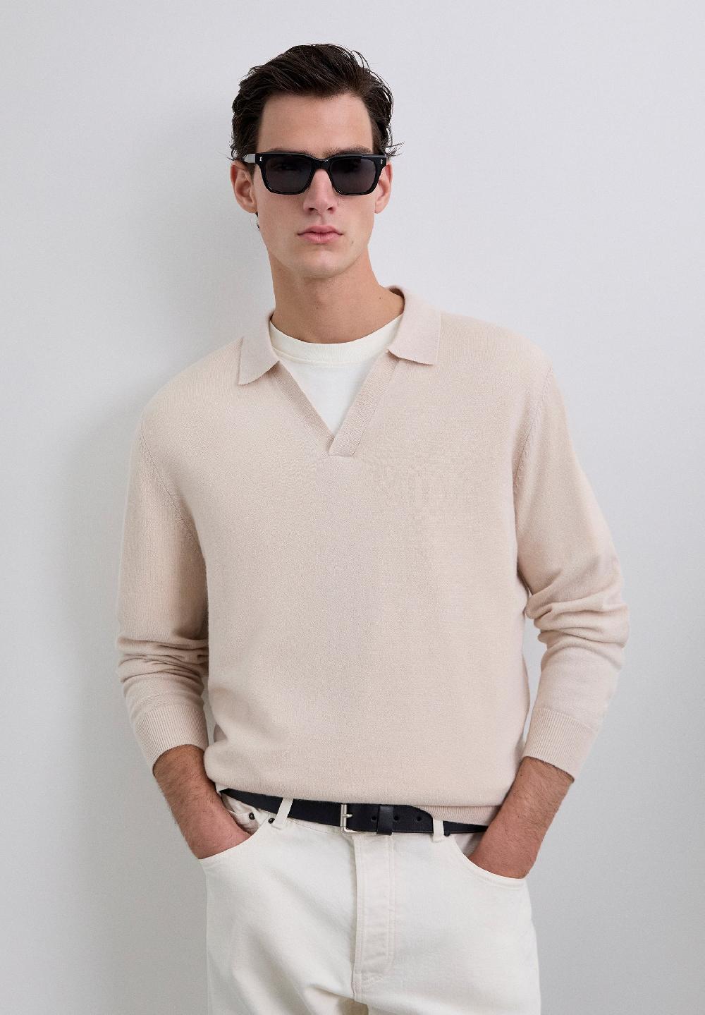 Scalpers WOOL KNIT POLO SHIRT CREAM