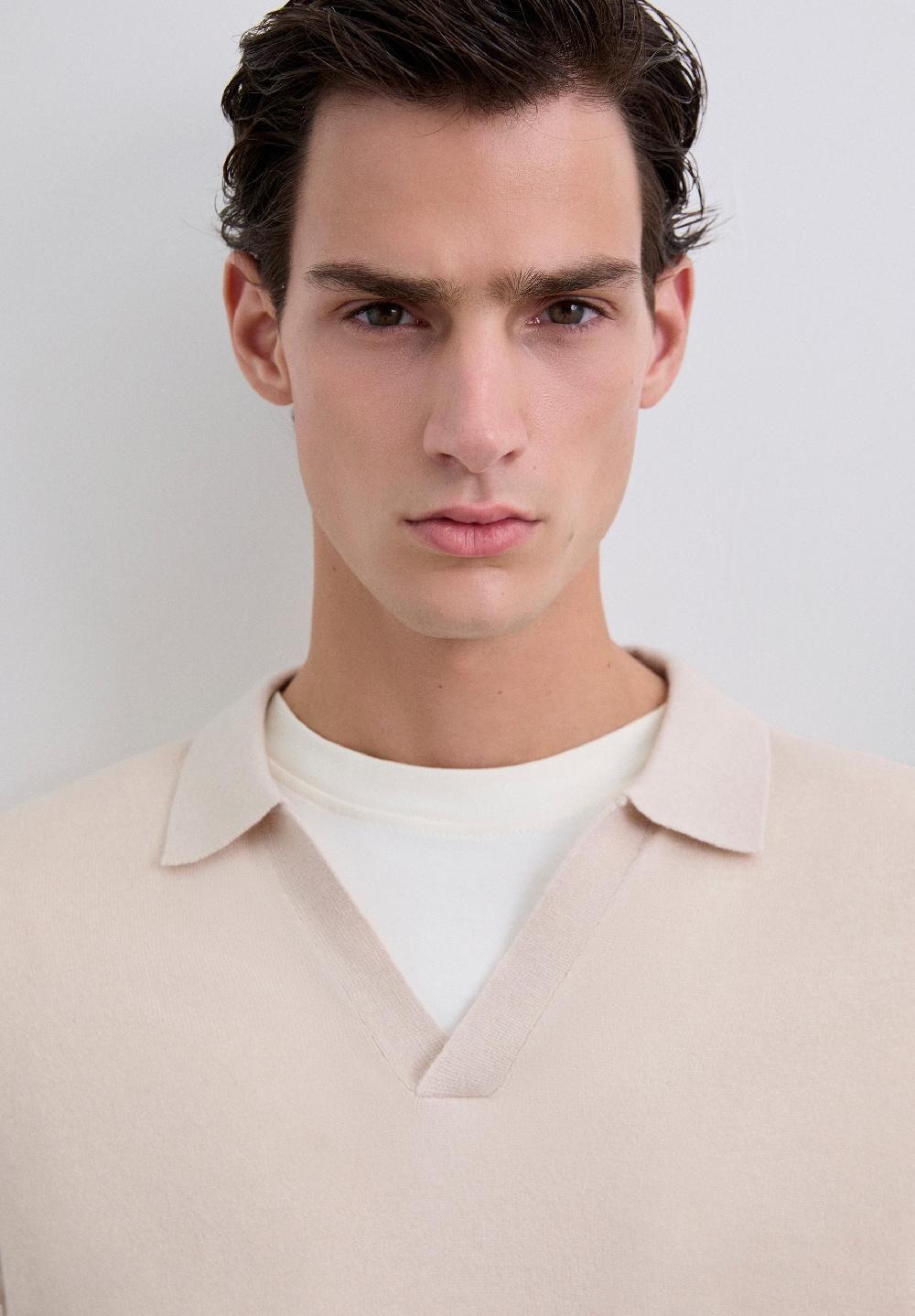 Scalpers WOOL KNIT POLO SHIRT CREAM