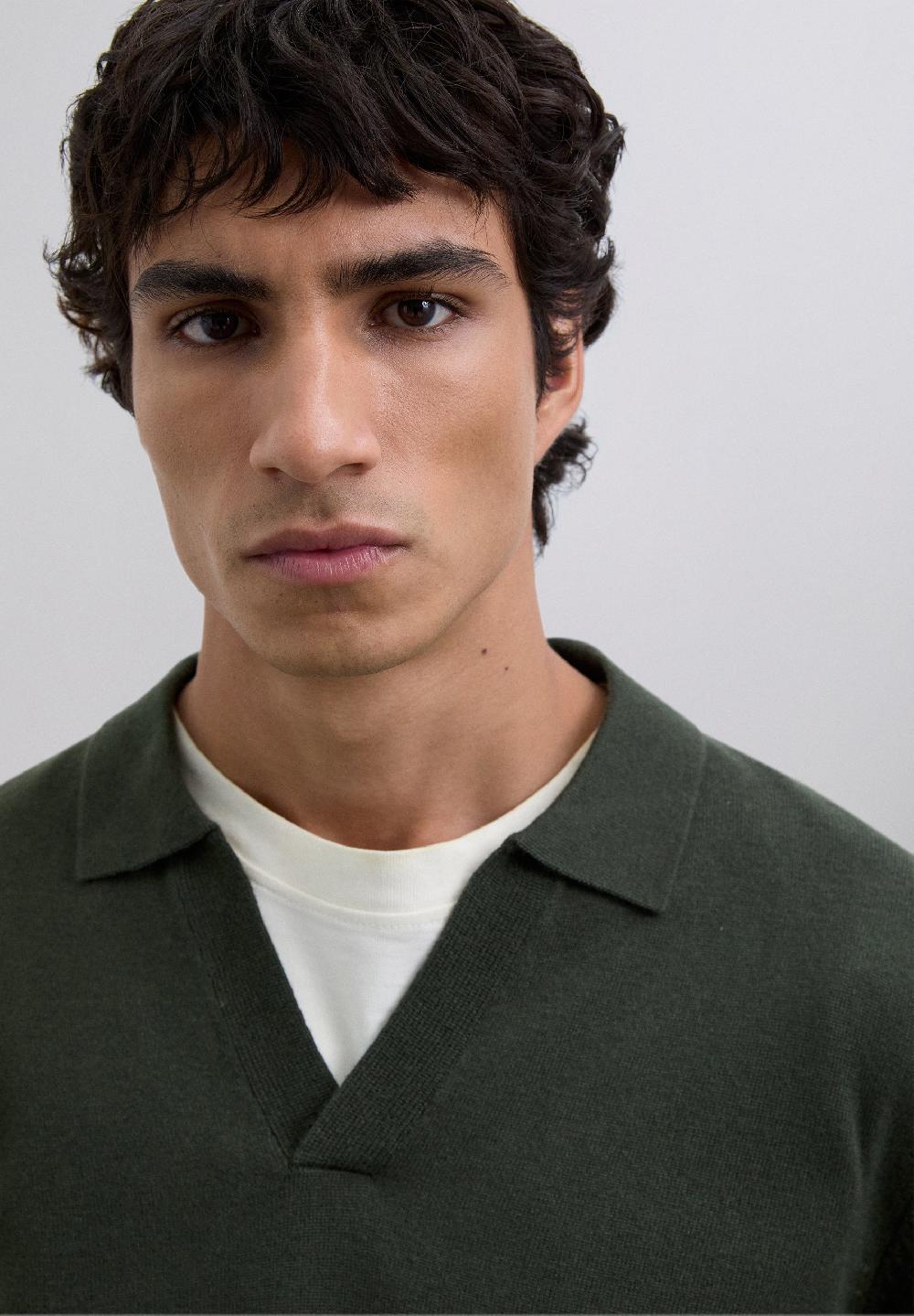 Scalpers WOOL KNIT POLO SHIRT KHAKI