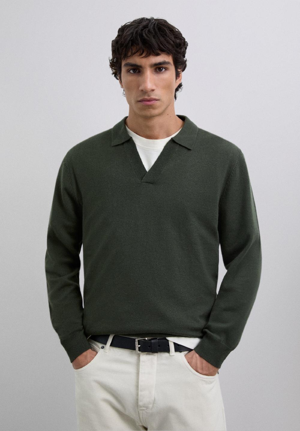 scalpers WOOL KNIT POLO SHIRT KHAKI