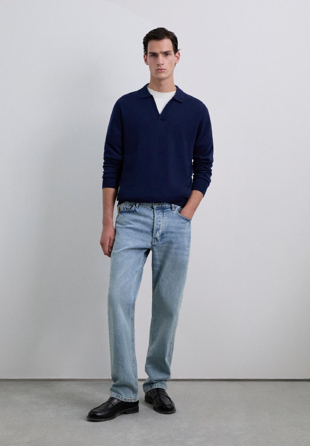 Scalpers WOOL KNIT POLO SHIRT NAVY