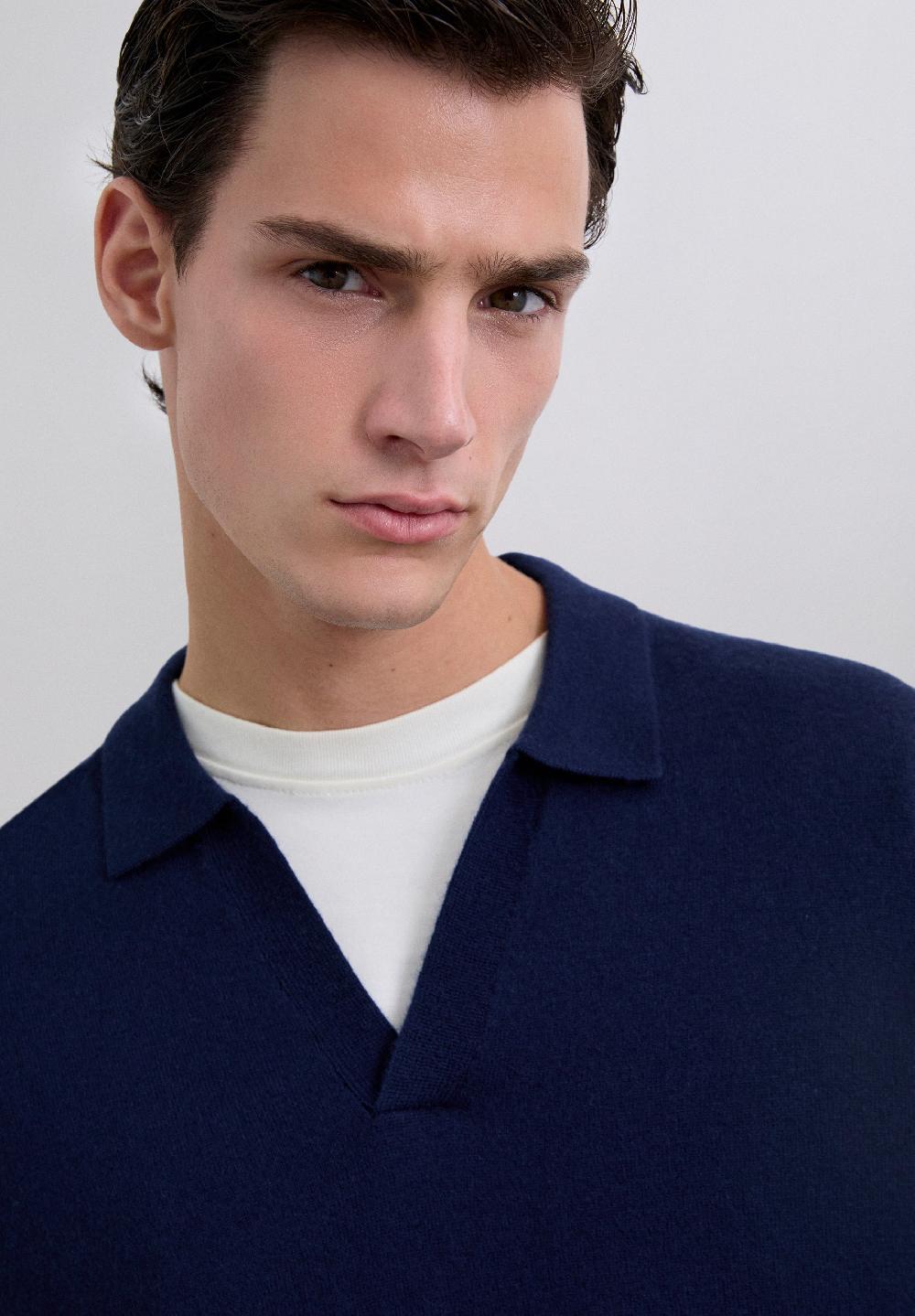 Scalpers WOOL KNIT POLO SHIRT NAVY