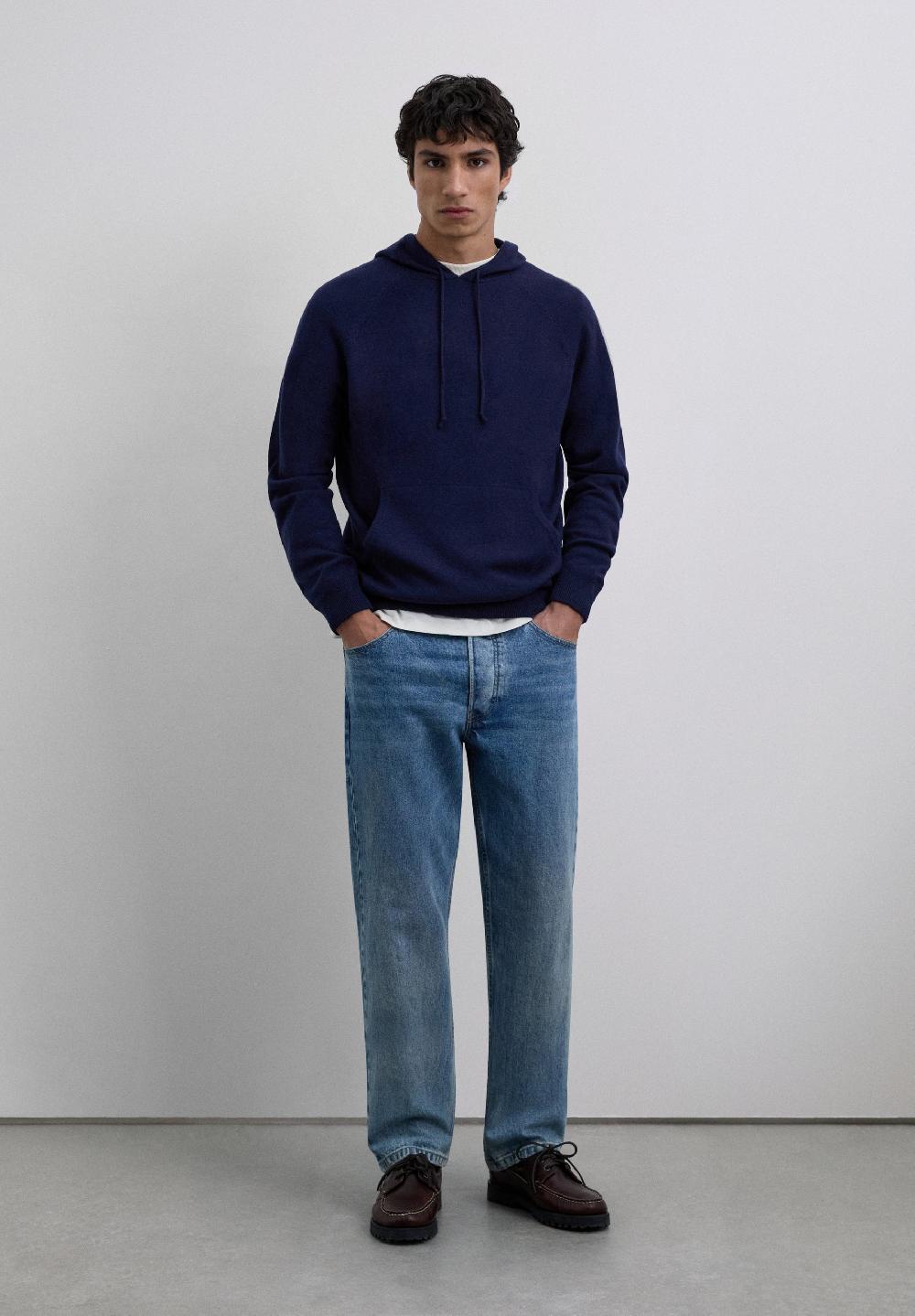 Scalpers WOOL SWEATER WITH ADJUSTABLE HOOD NAVY