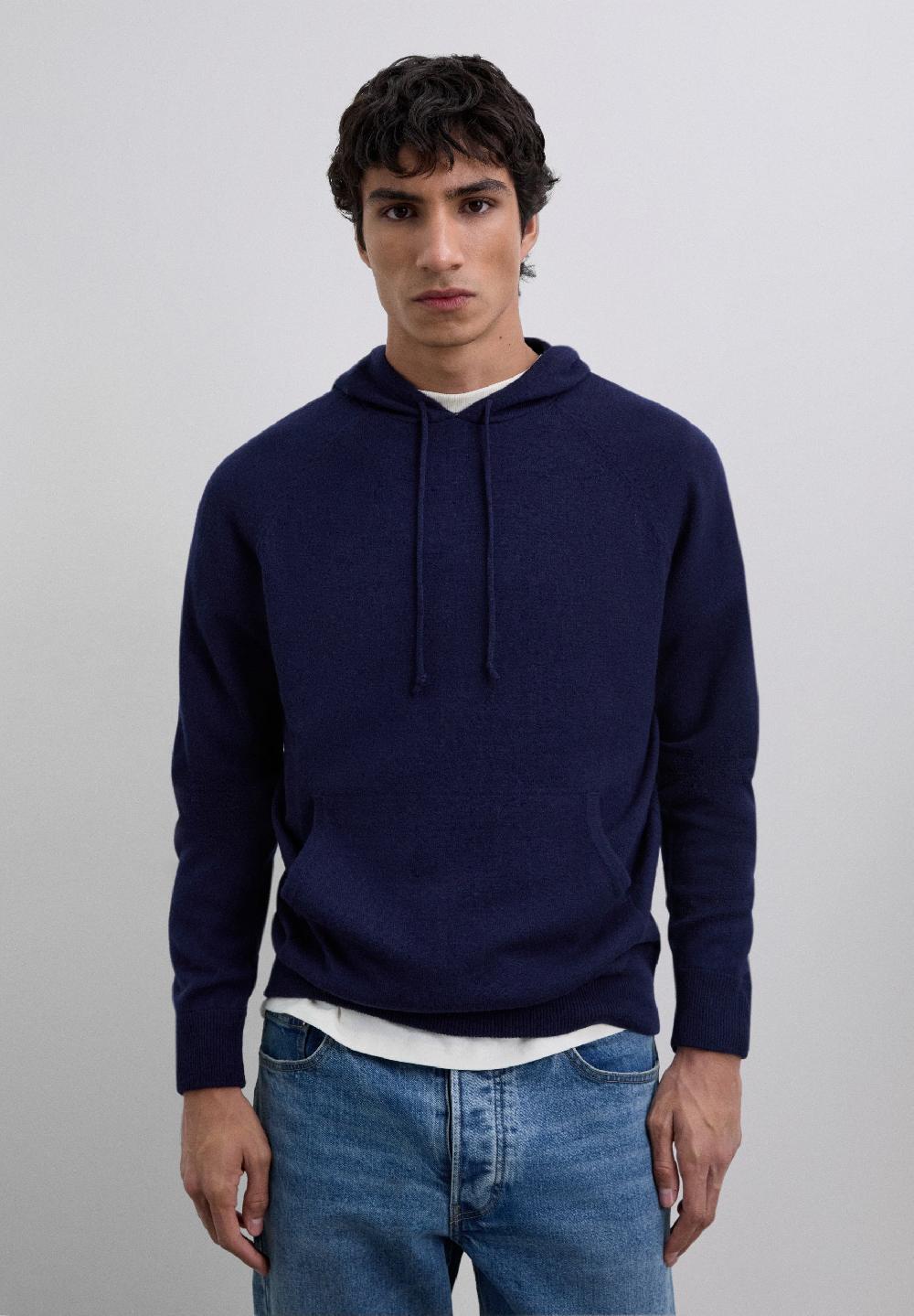 scalpers WOOL SWEATER WITH ADJUSTABLE HOOD NAVY