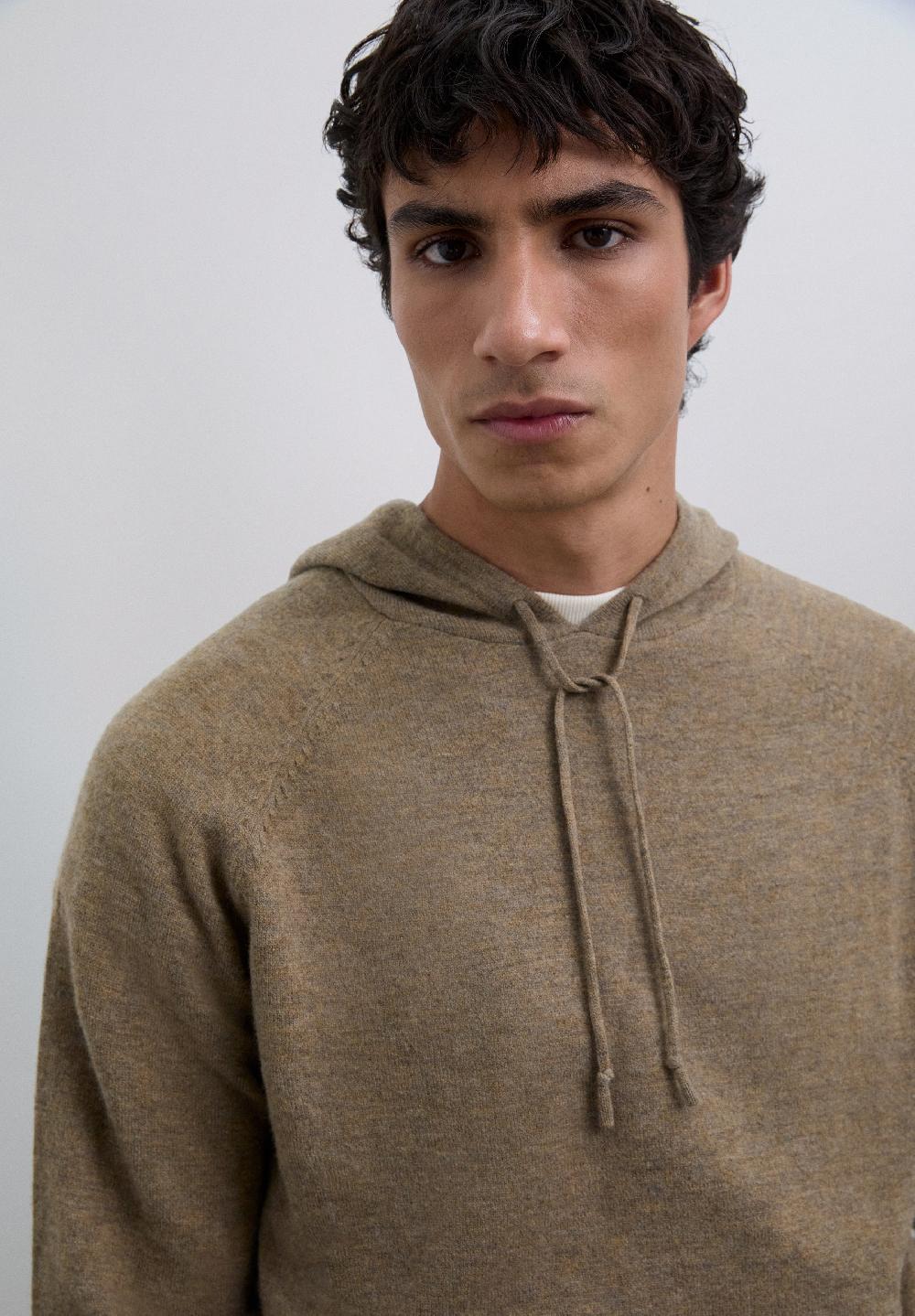 Scalpers WOOL SWEATER WITH ADJUSTABLE HOOD TAUPE