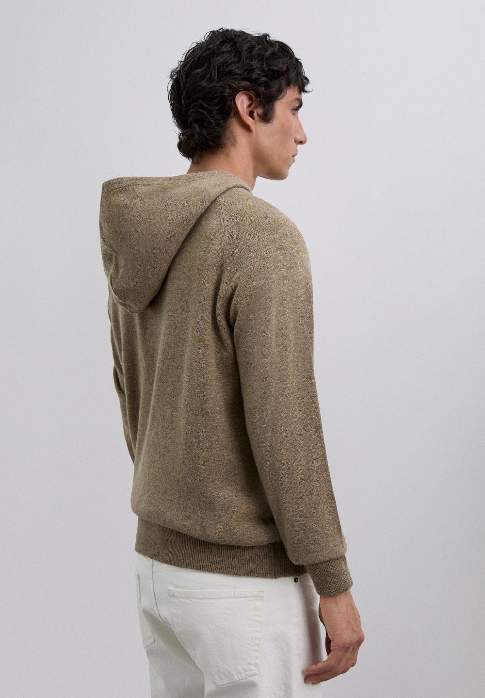 Scalpers WOOL SWEATER WITH ADJUSTABLE HOOD TAUPE