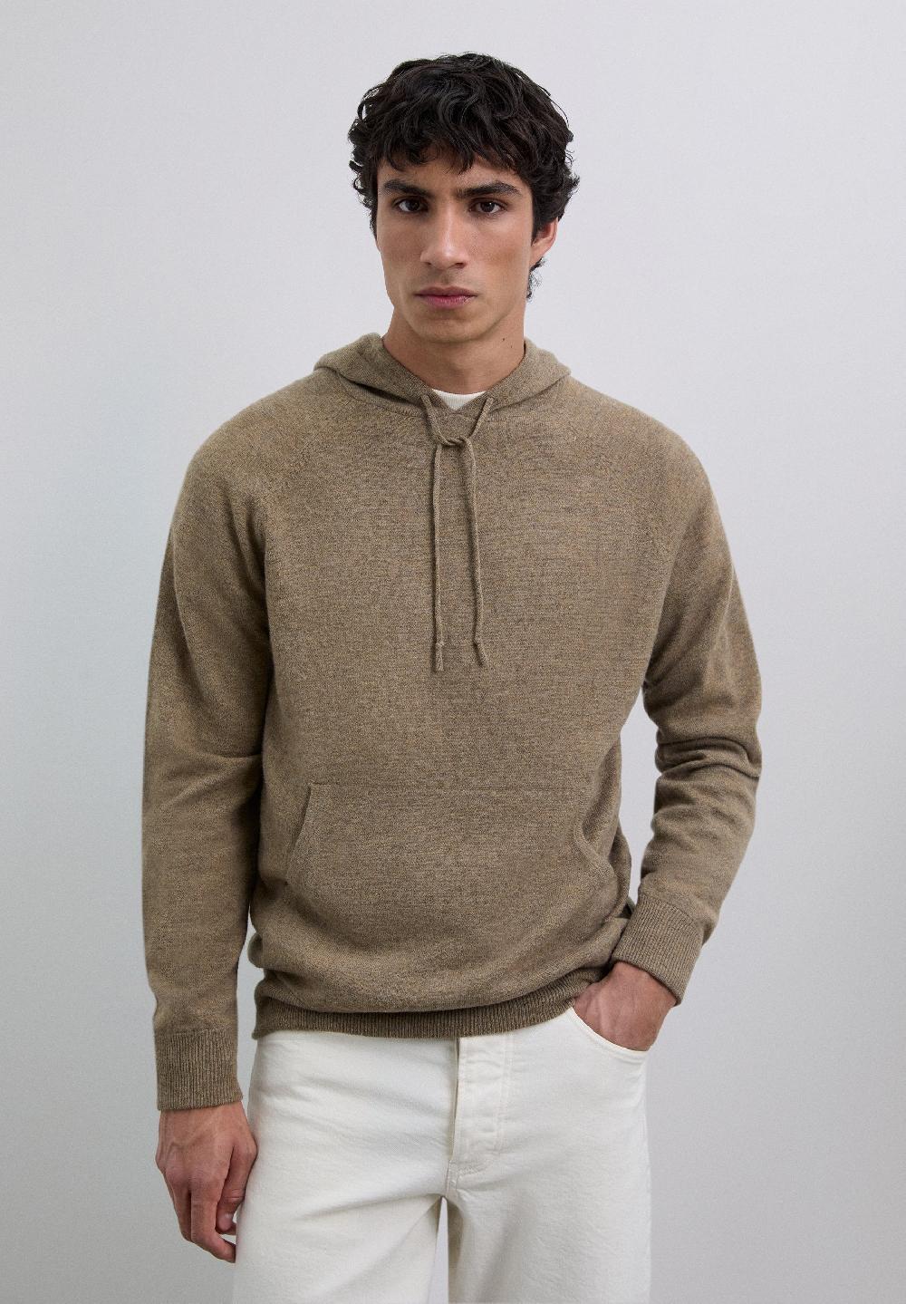 scalpers WOOL SWEATER WITH ADJUSTABLE HOOD TAUPE