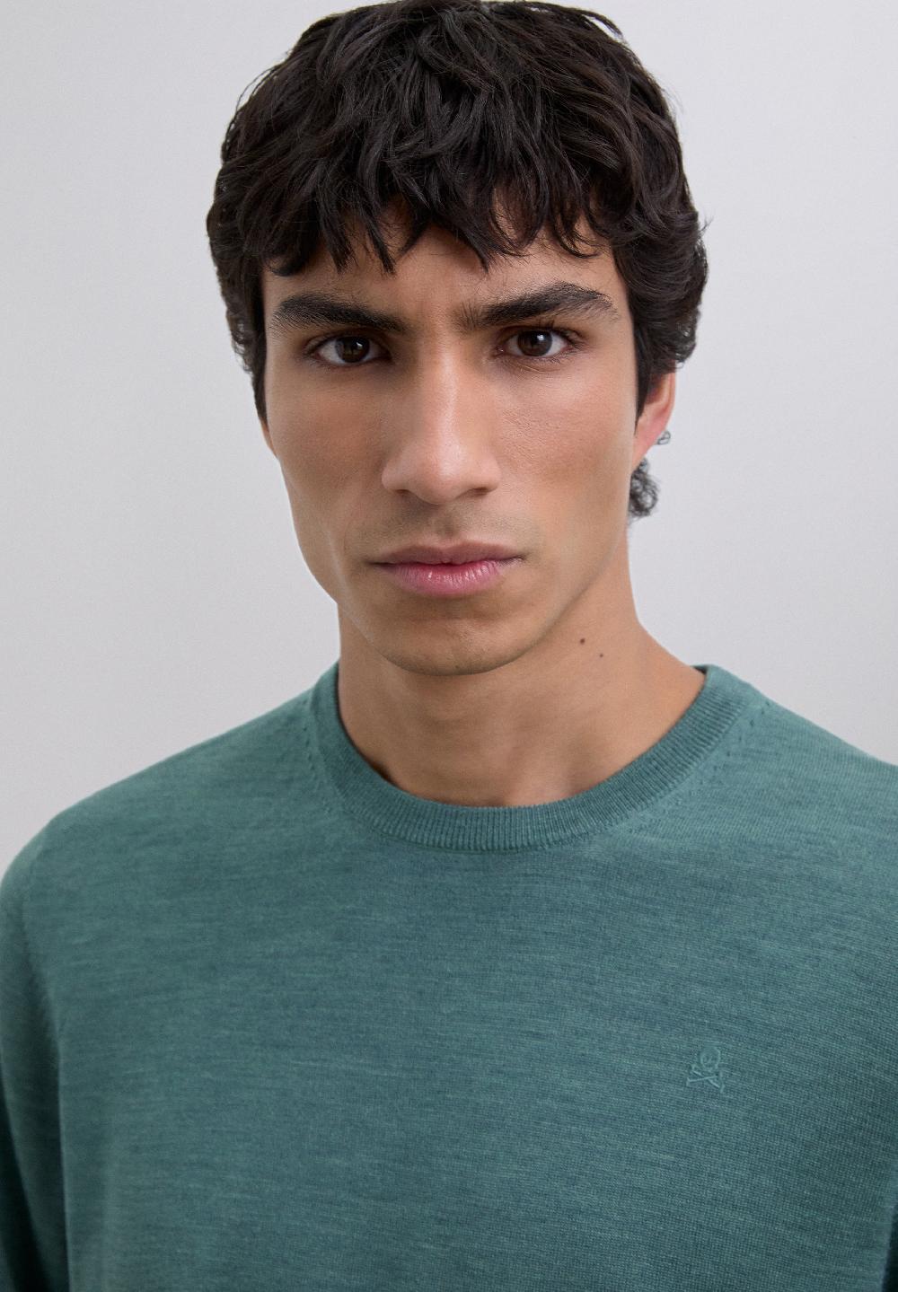 Scalpers WOOL SWEATER WITH EMBROIDERED SKULL GREEN