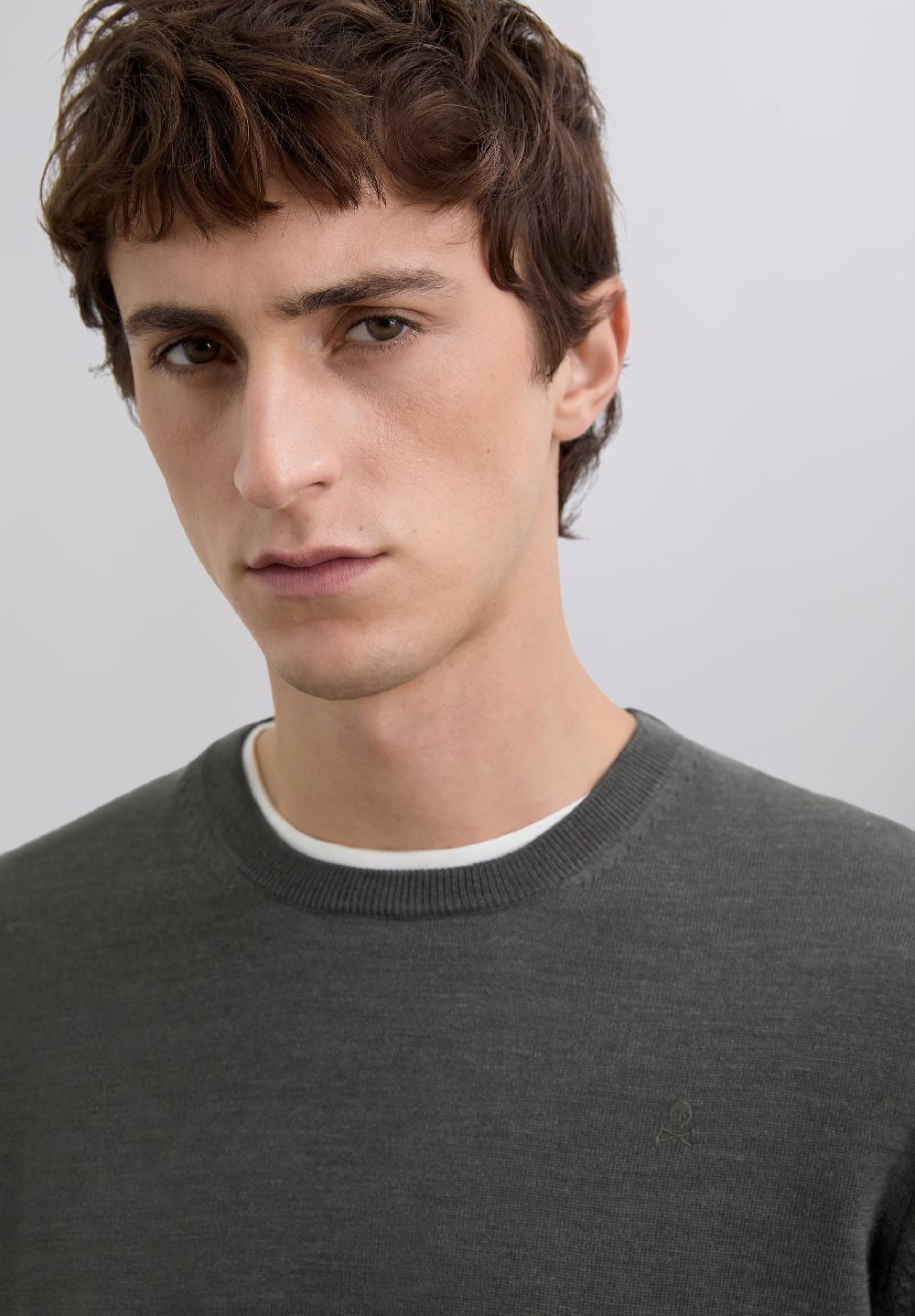 scalpers WOOL SWEATER WITH EMBROIDERED SKULL KHAKI