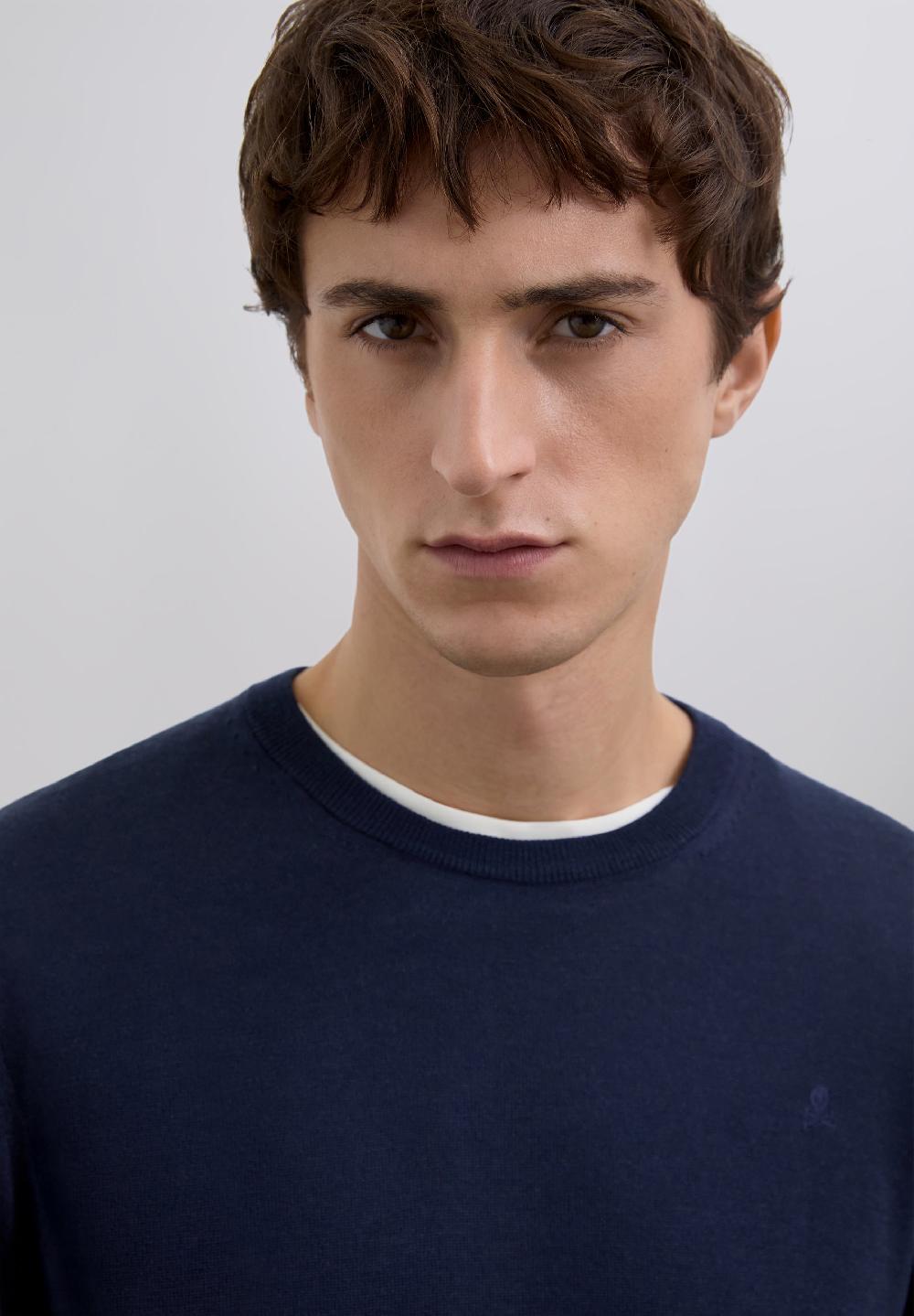 Scalpers WOOL SWEATER WITH EMBROIDERED SKULL NAVY