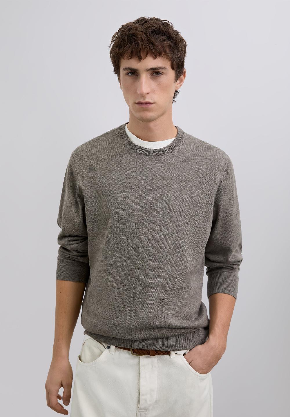 Scalpers WOOL SWEATER WITH EMBROIDERED SKULL TAUPE