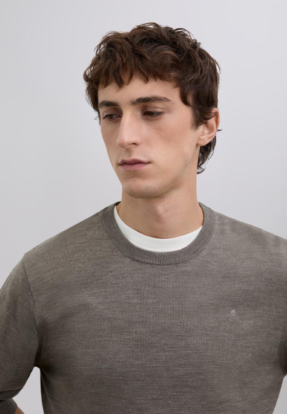 Scalpers WOOL SWEATER WITH EMBROIDERED SKULL TAUPE