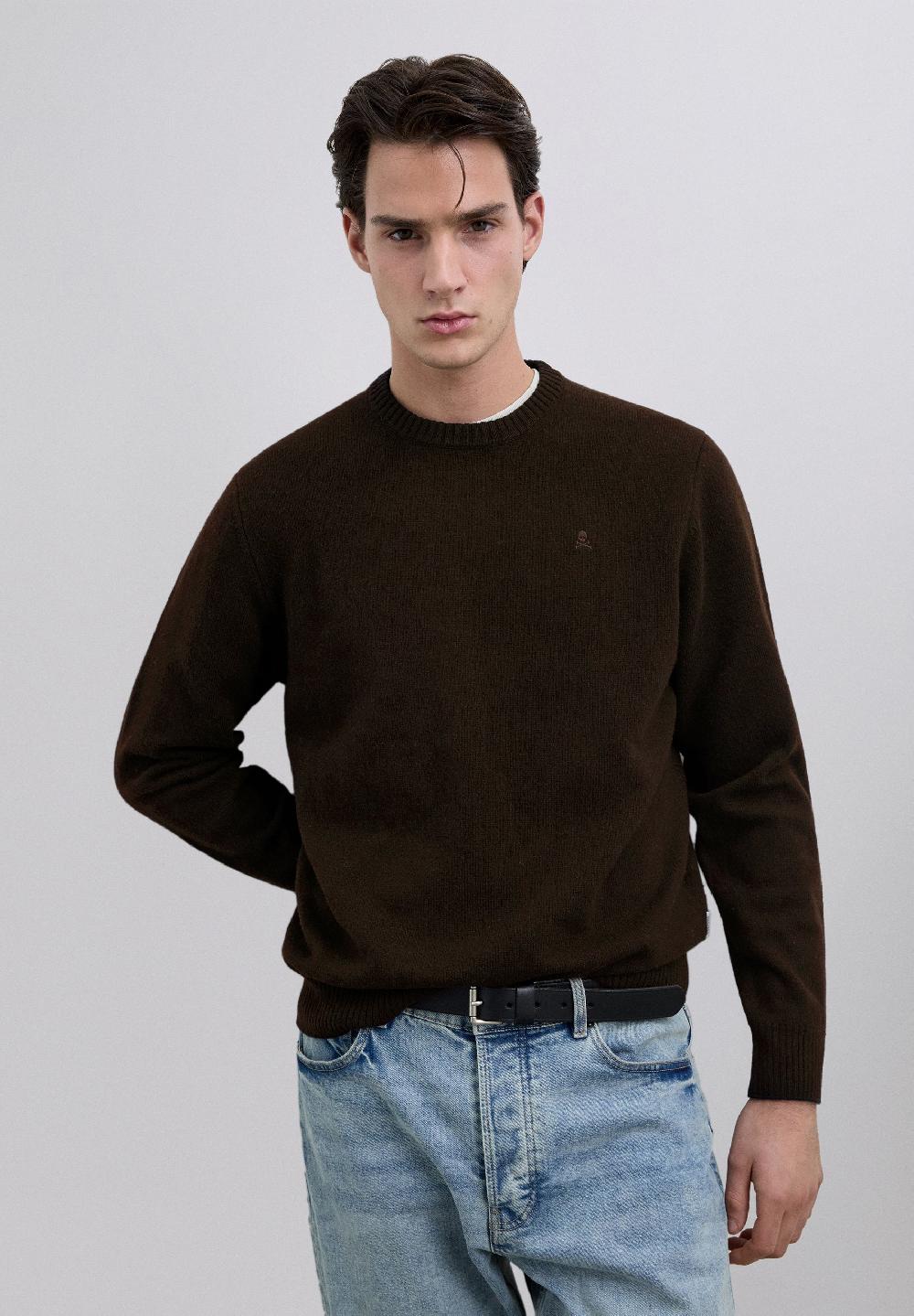 Scalpers WOOL SWEATER WITH LOGO BROWN