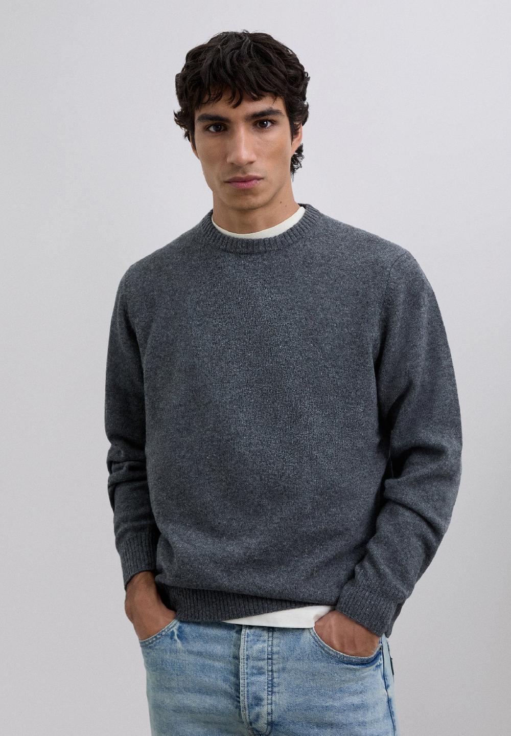 Scalpers WOOL SWEATER WITH LOGO GREY MELANGE
