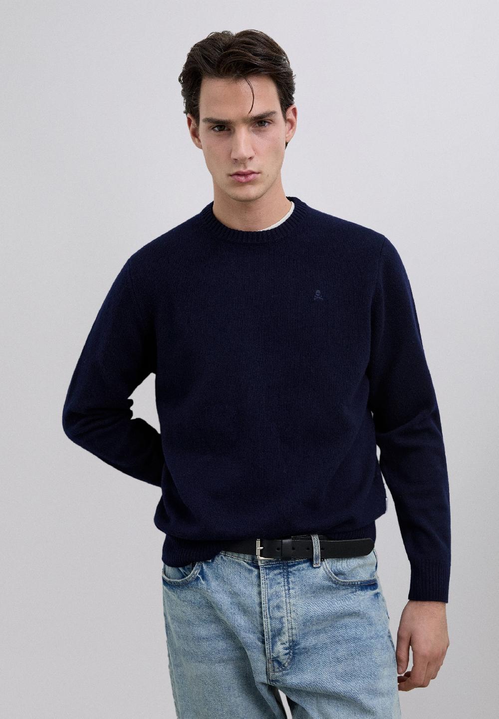 Scalpers WOOL SWEATER WITH LOGO NAVY