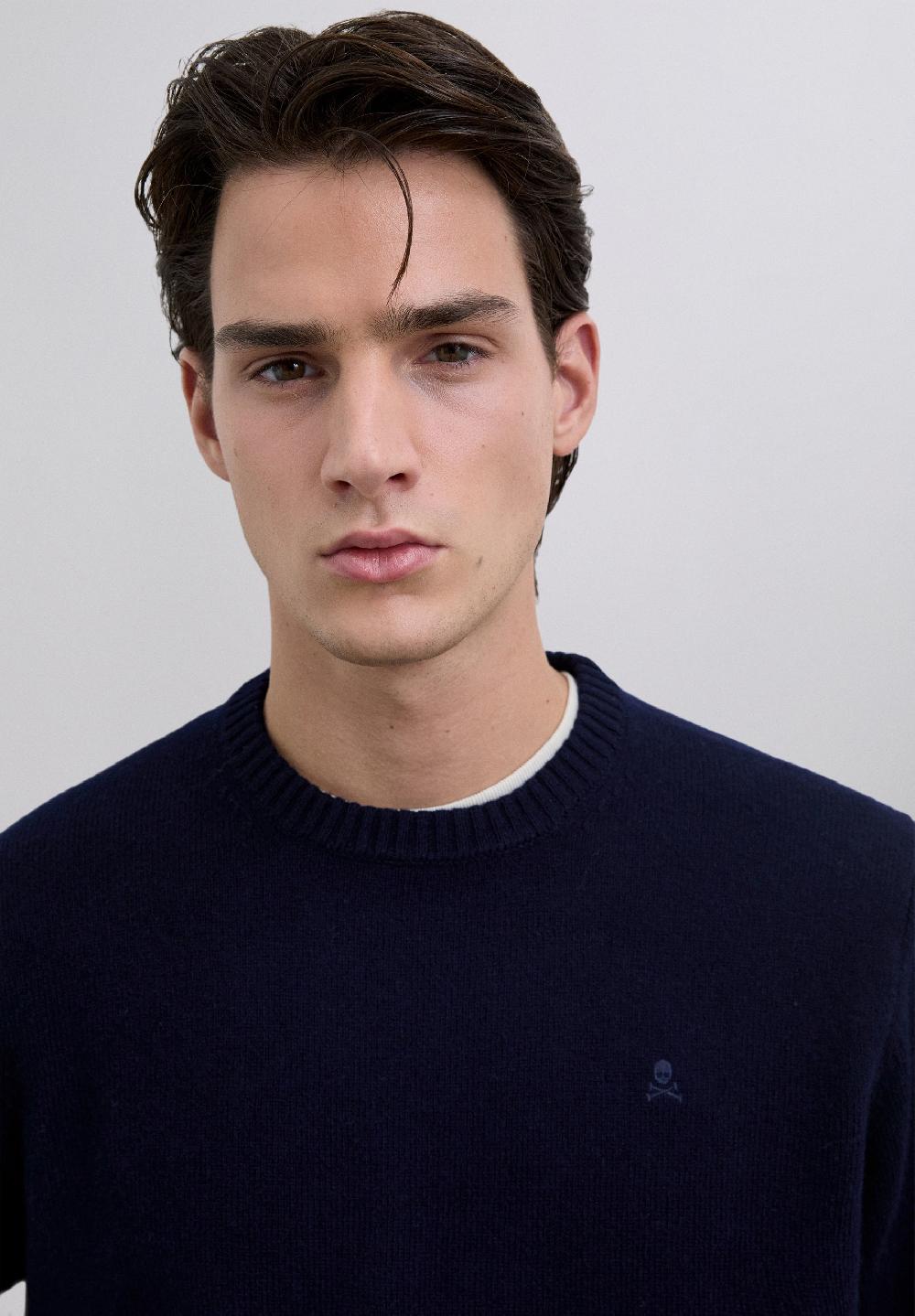 Scalpers WOOL SWEATER WITH LOGO NAVY