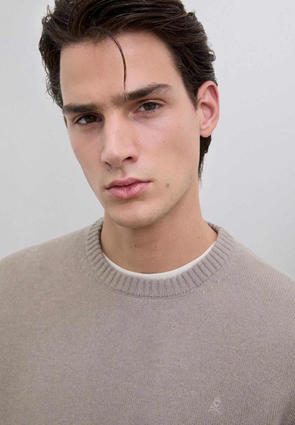 Scalpers WOOL SWEATER WITH LOGO TAUPE