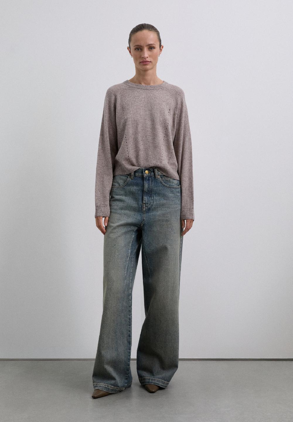 Scalpers WOOL SWEATER WITH MINI CUTOUTS TAUPE