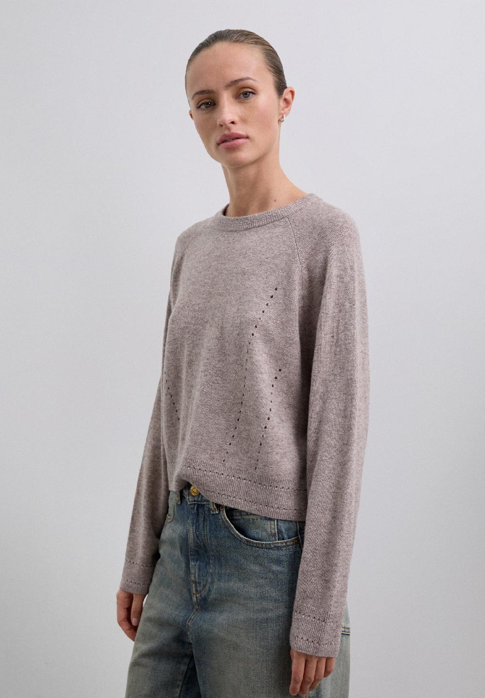 Scalpers WOOL SWEATER WITH MINI CUTOUTS TAUPE